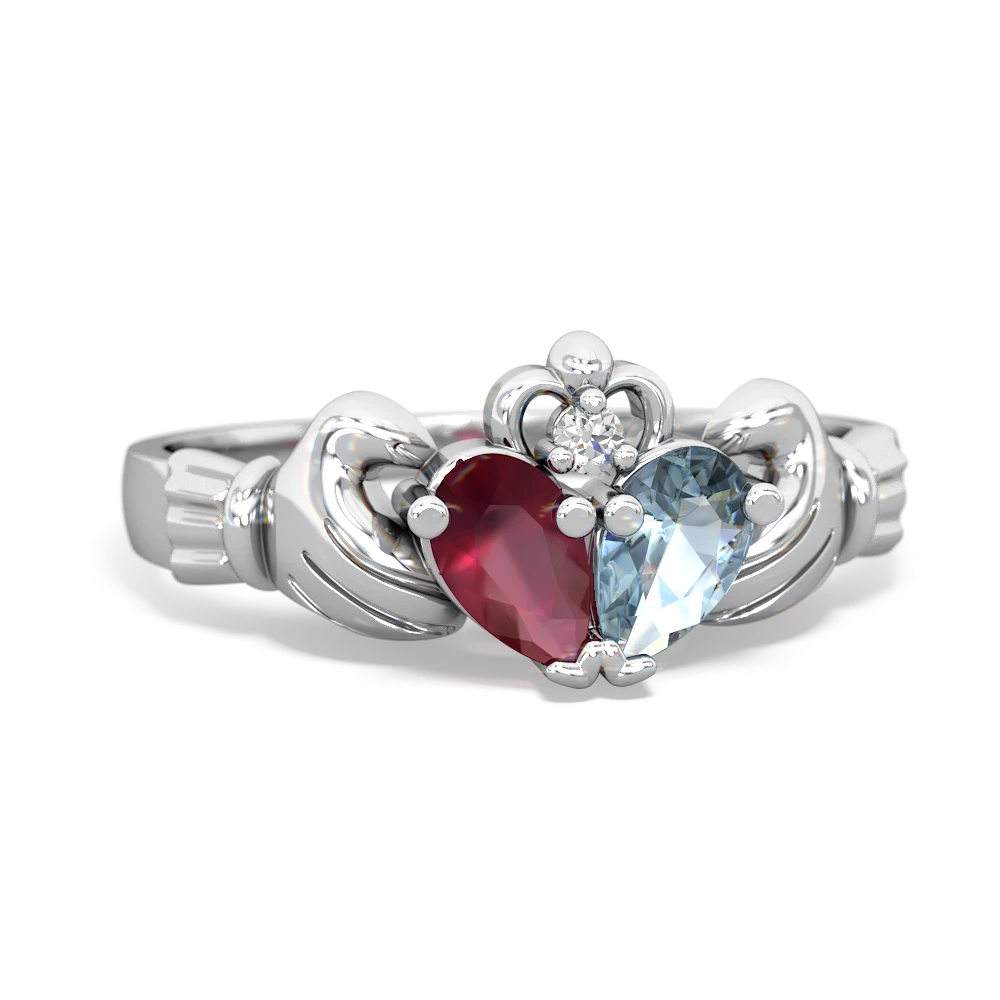 Ruby 'Our Heart' Claddagh 14K White Gold ring R2388