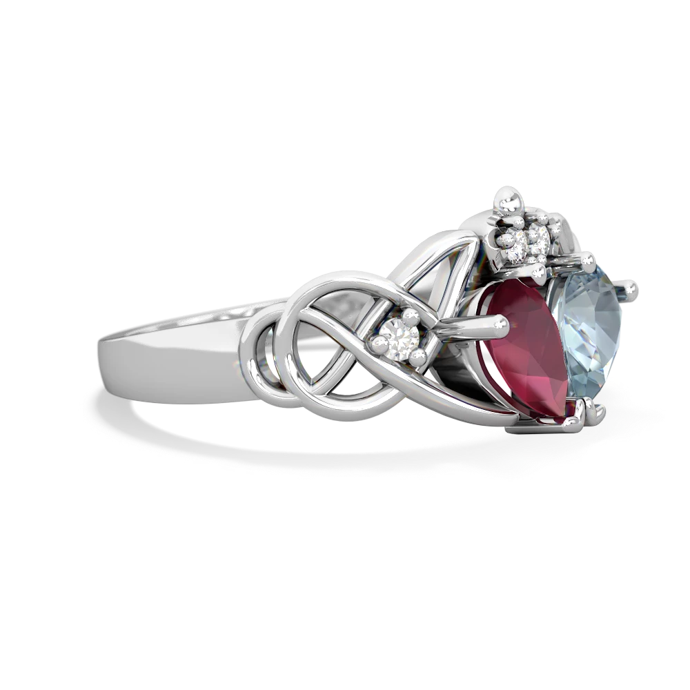 Ruby 'One Heart' Celtic Knot Claddagh 14K White Gold ring R5322