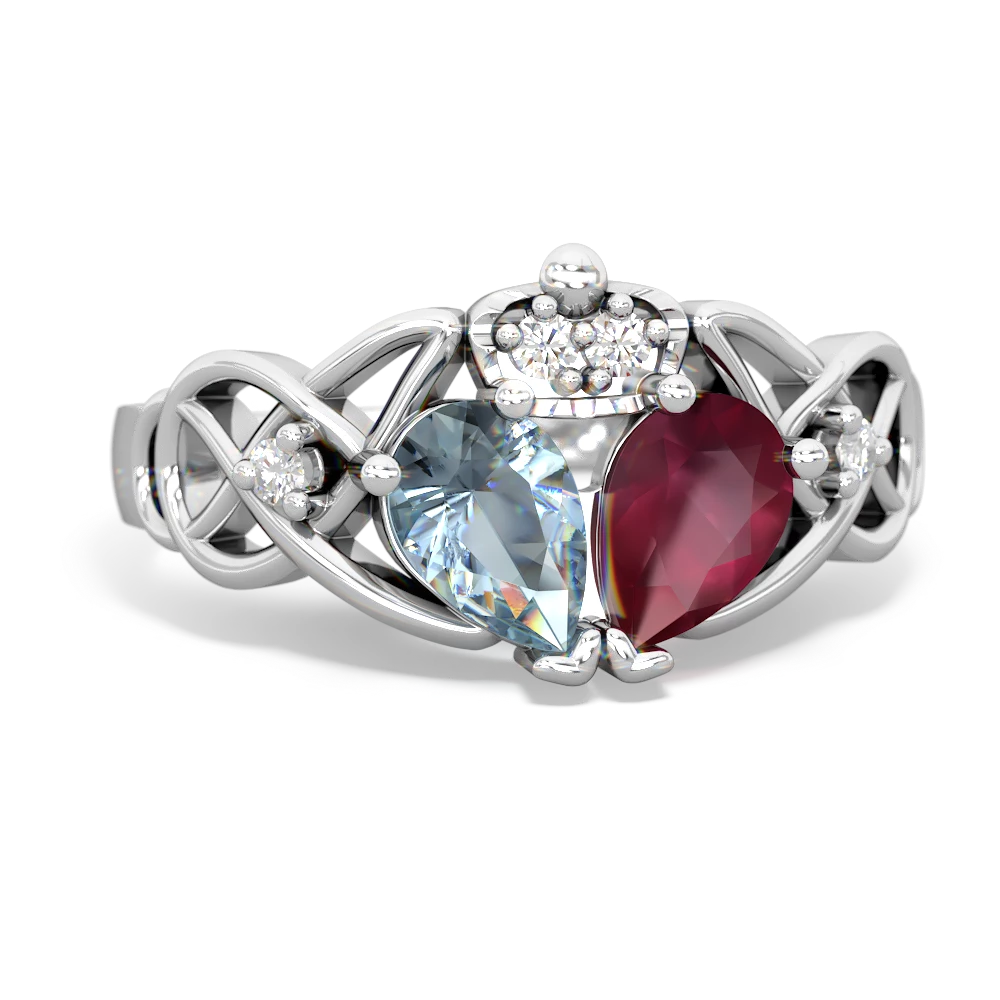 Ruby 'One Heart' Celtic Knot Claddagh 14K White Gold ring R5322