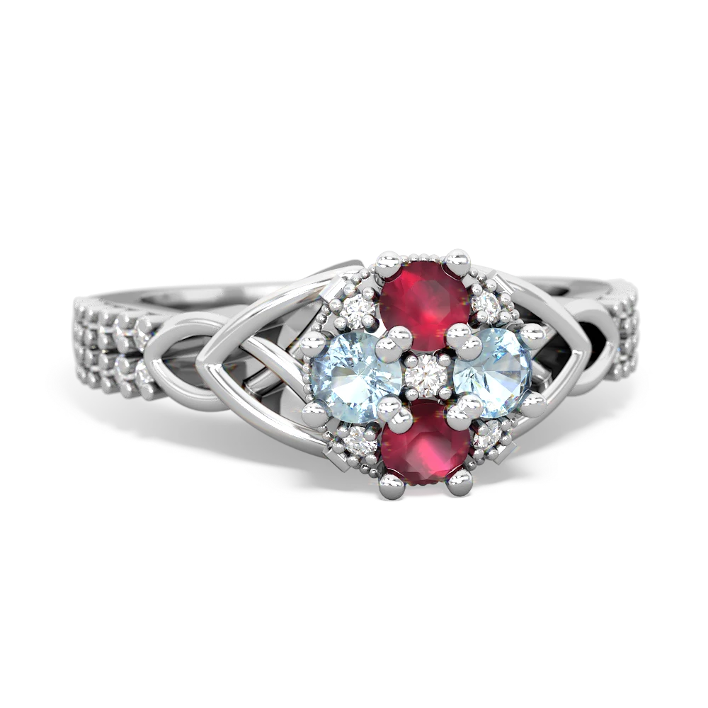 Ruby Celtic Knot Cluster Engagement 14K White Gold ring R26443RD