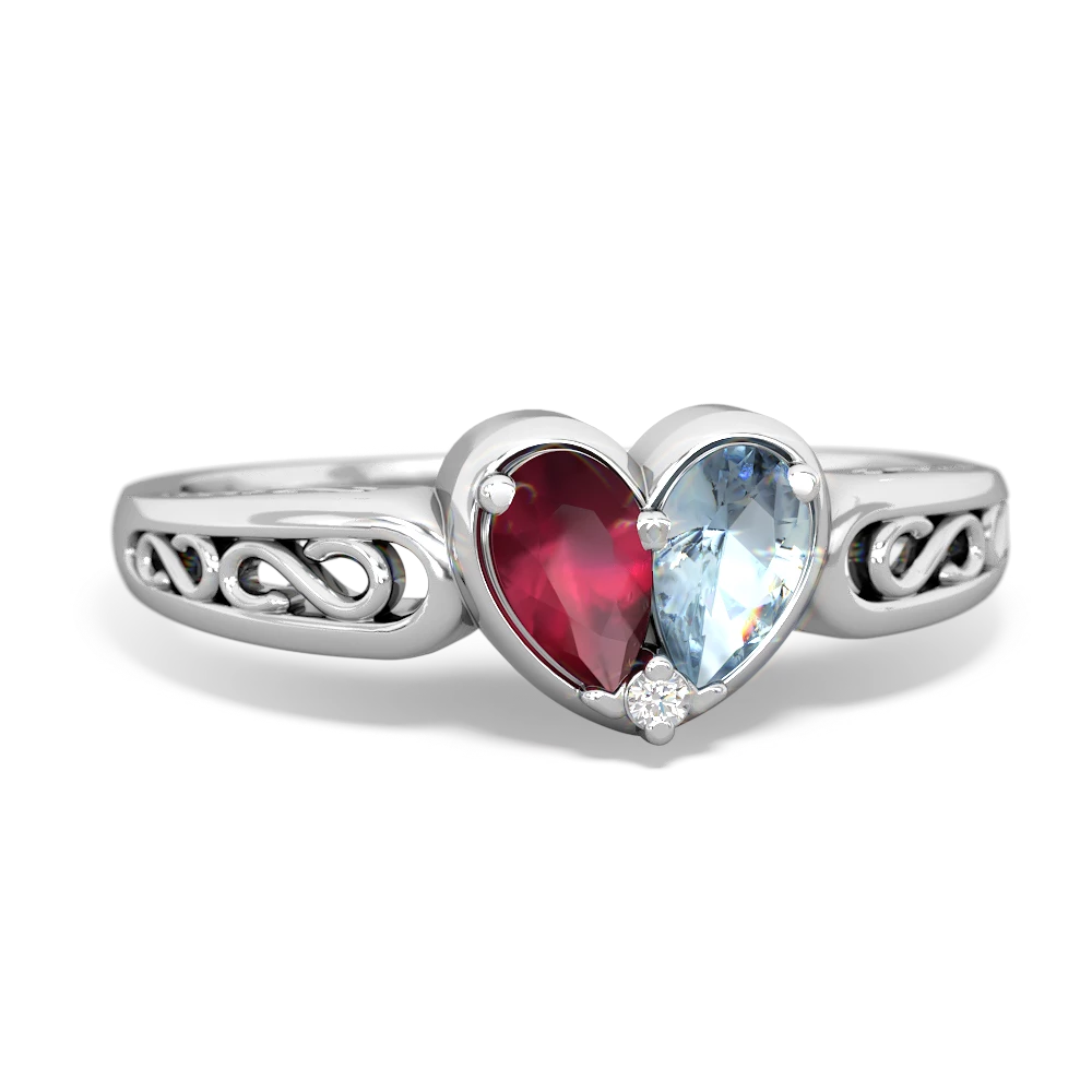 Ruby Filligree 'One Heart' 14K White Gold ring R5070