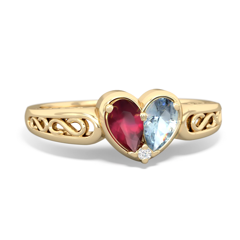 Ruby Filligree 'One Heart' 14K Yellow Gold ring R5070