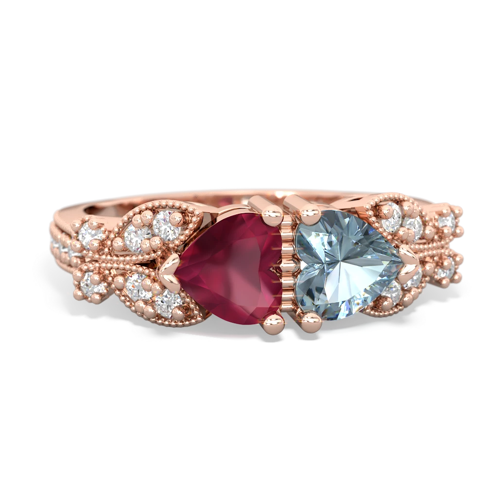 Ruby Diamond Butterflies 14K Rose Gold ring R5601