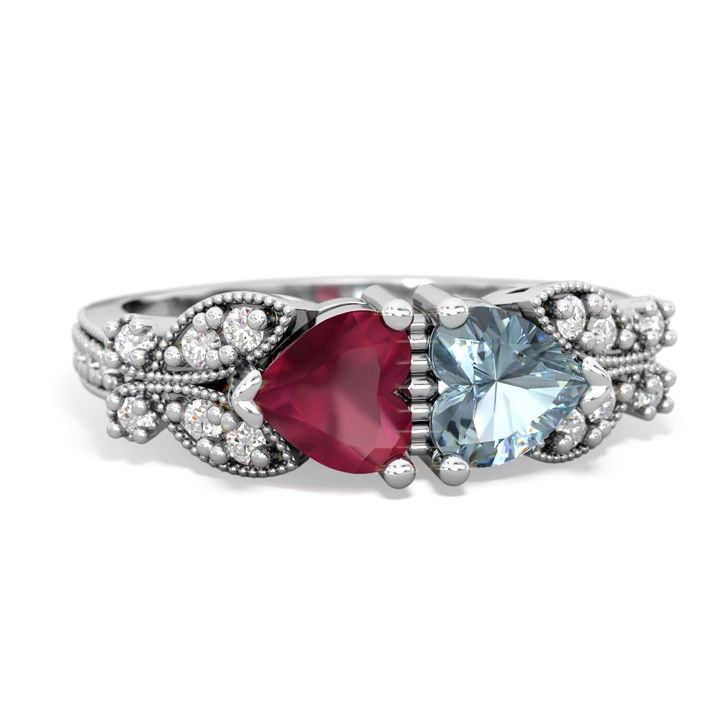 Ruby Diamond Butterflies 14K White Gold ring R5601