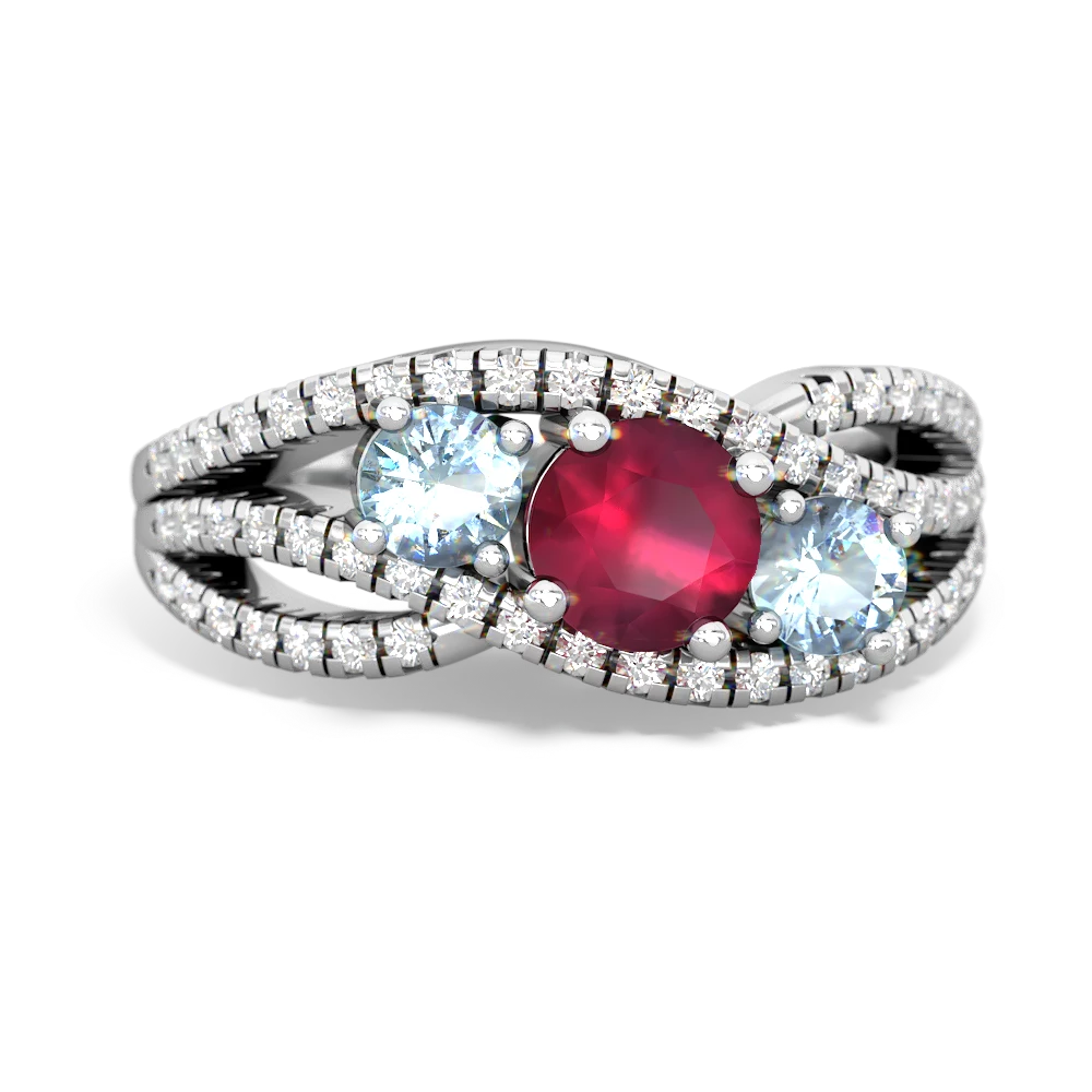 Ruby Three Stone Aurora 14K White Gold ring R3080