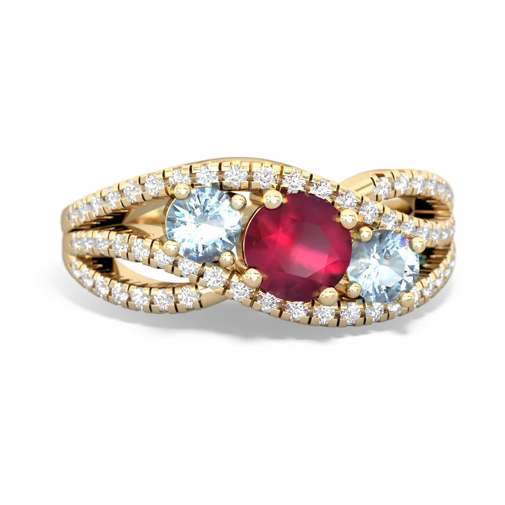 Ruby Three Stone Aurora 14K Yellow Gold ring R3080