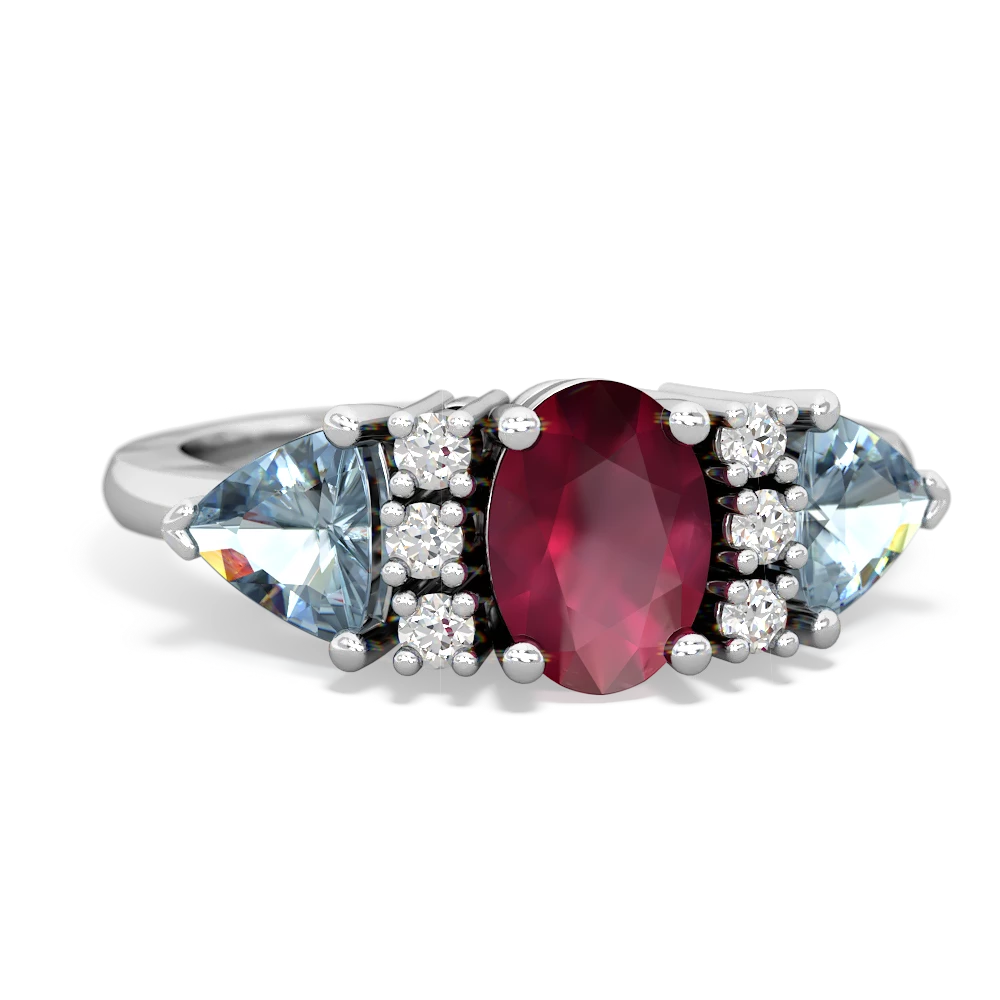 Ruby Antique Style Three Stone 14K White Gold ring R2186