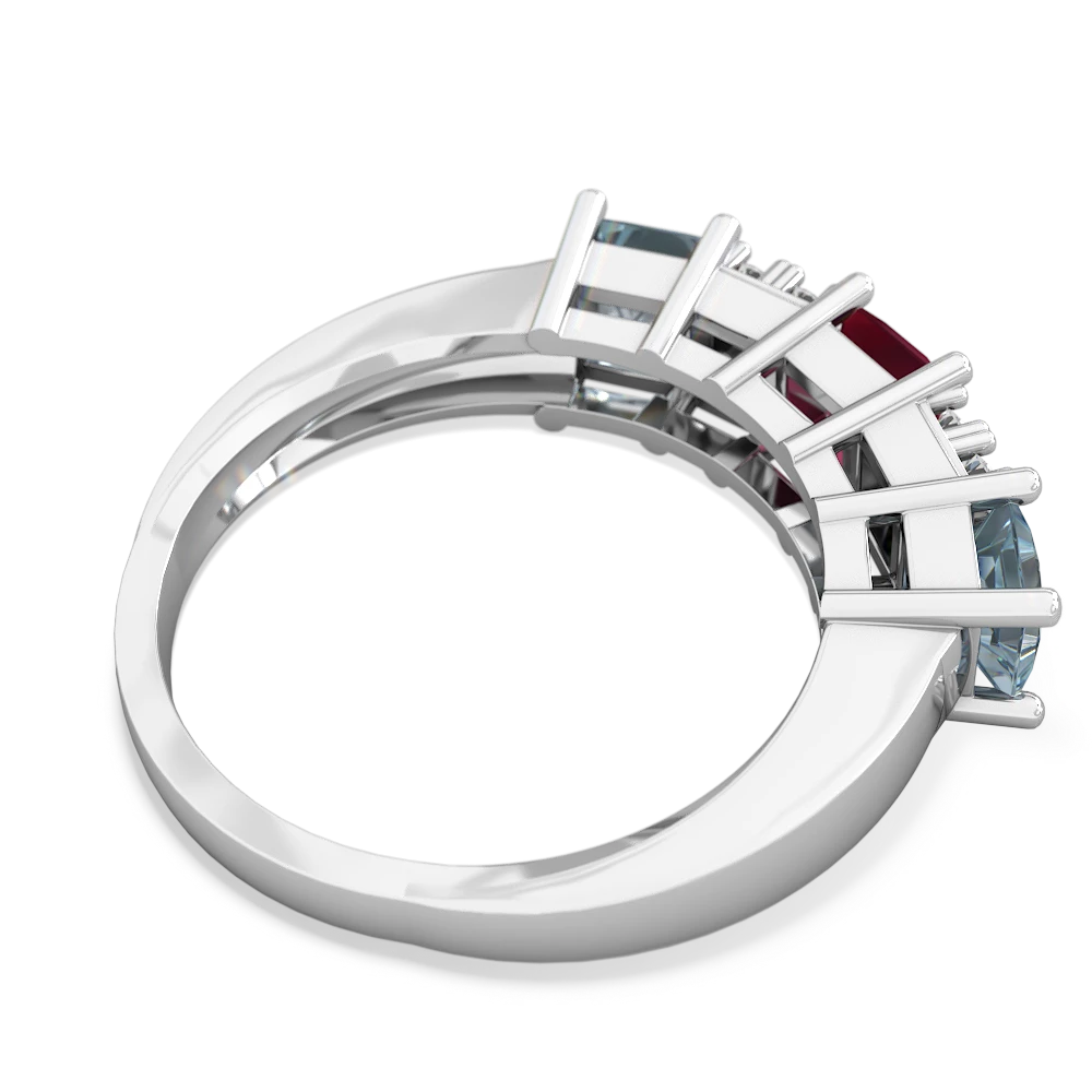 Ruby Three Stone Diamond Cluster 14K White Gold ring R2592