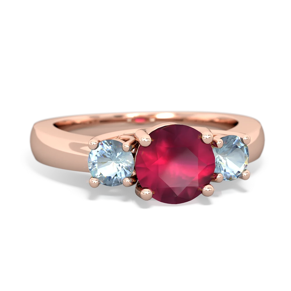 Ruby Three Stone Round Trellis 14K Rose Gold ring R4018