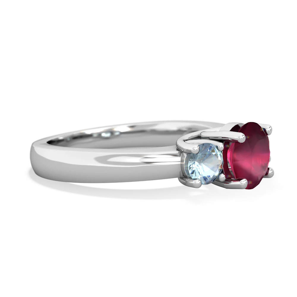 Ruby Three Stone Round Trellis 14K White Gold ring R4018