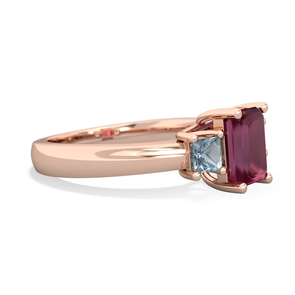 Ruby Three Stone Emerald-Cut Trellis 14K Rose Gold ring R4021