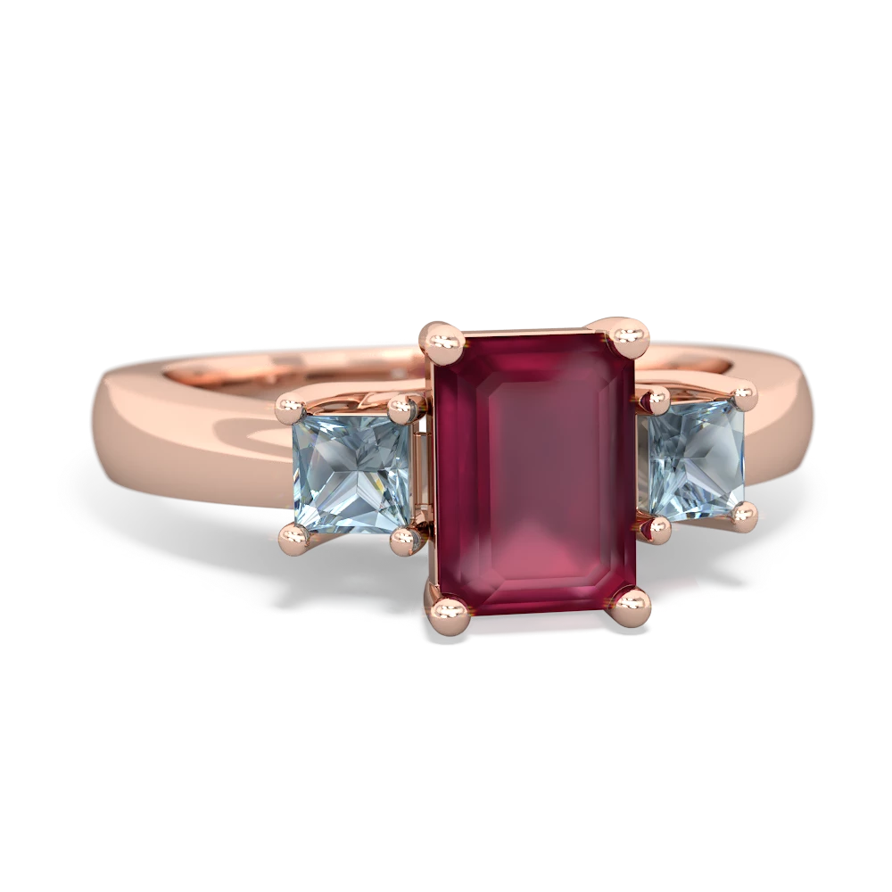 Ruby Three Stone Emerald-Cut Trellis 14K Rose Gold ring R4021