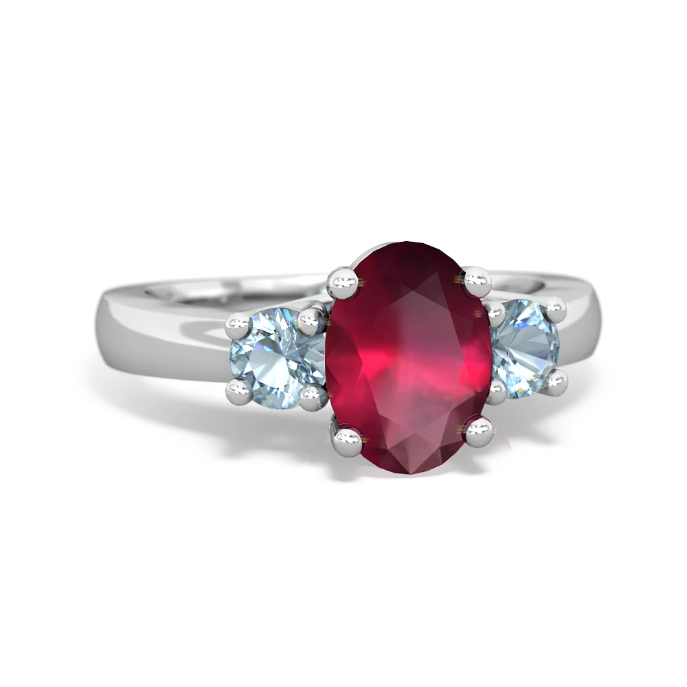 Ruby Three Stone Oval Trellis 14K White Gold ring R4024