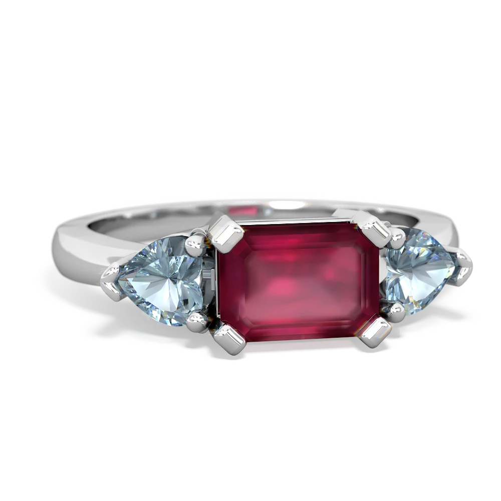 Ruby Three Stone 14K White Gold ring R5235