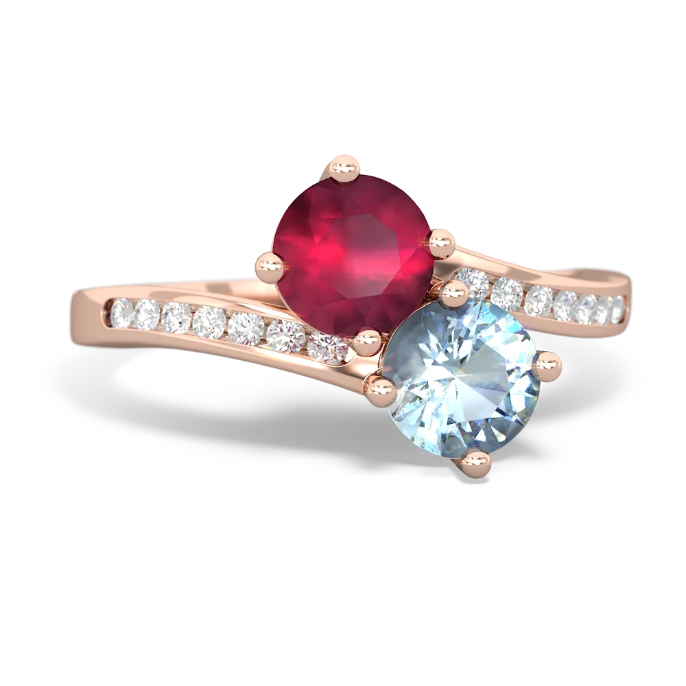 Ruby Channel Set Two Stone 14K Rose Gold ring R5303