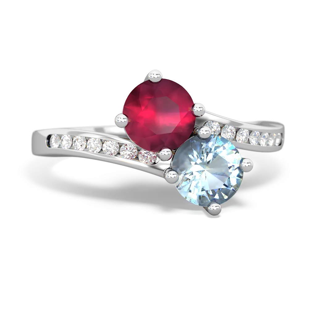 Ruby Channel Set Two Stone 14K White Gold ring R5303