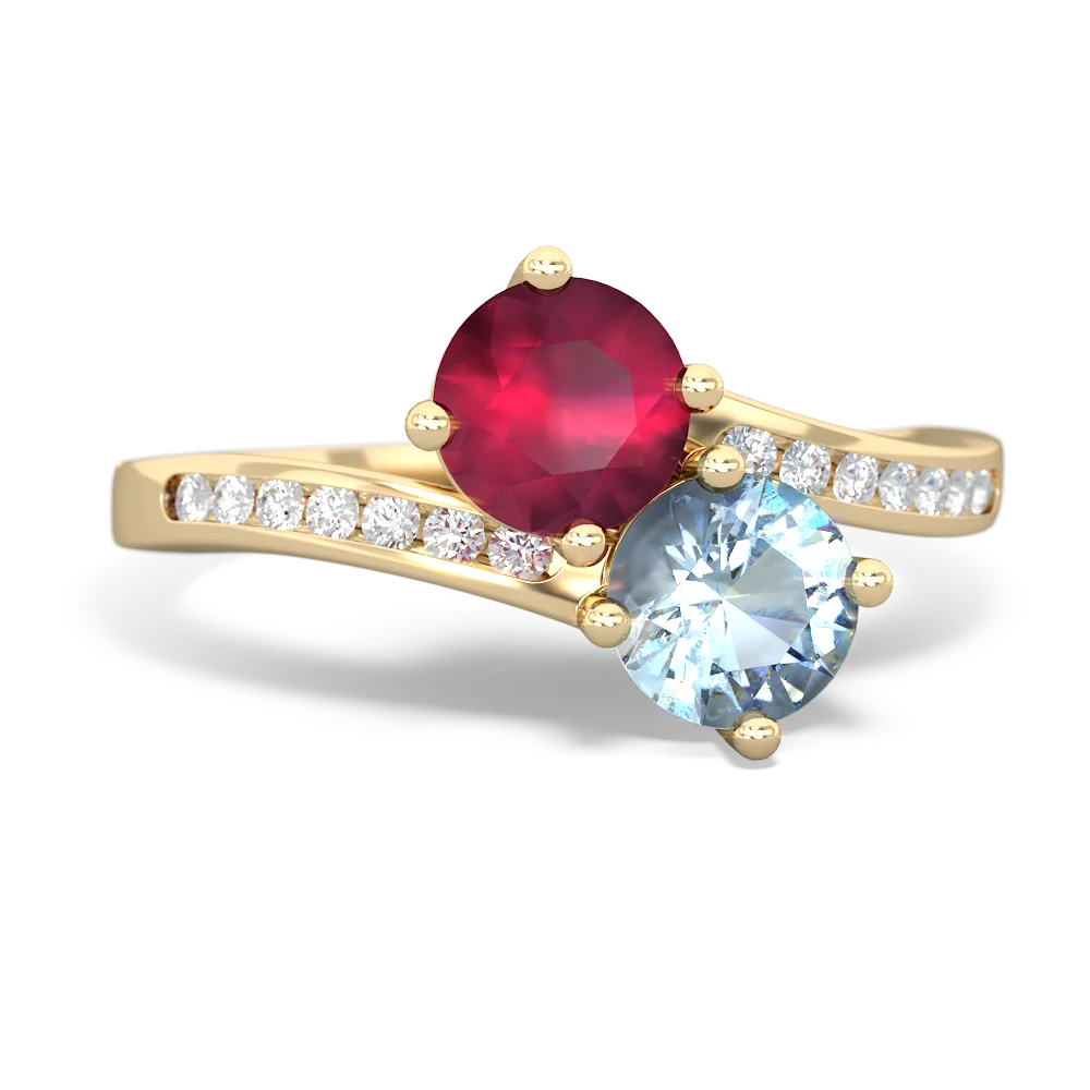 Ruby Channel Set Two Stone 14K Yellow Gold ring R5303