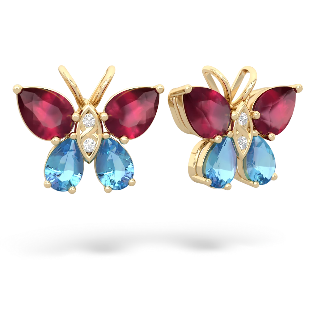 Ruby Butterfly 14K Yellow Gold earrings E2215