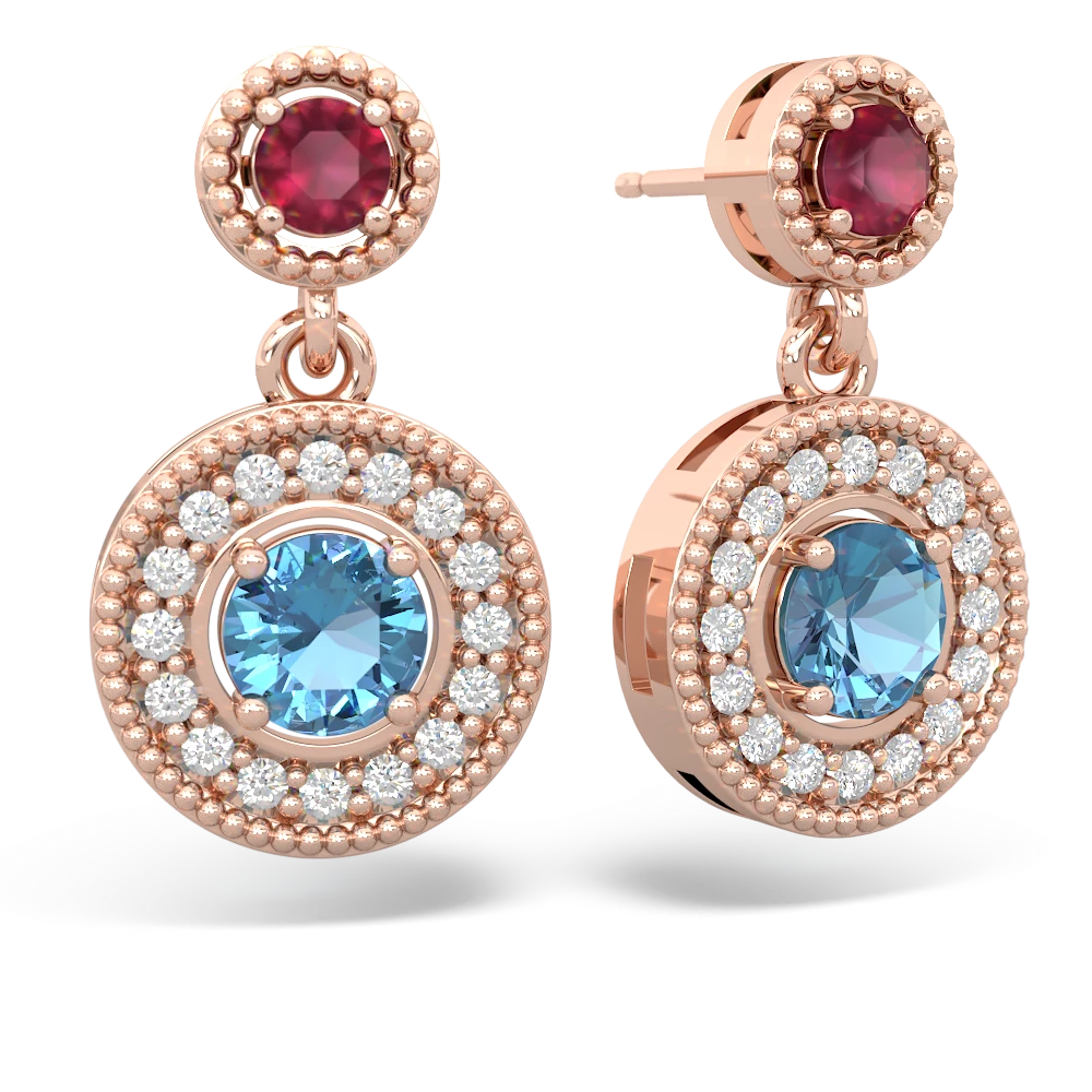 Ruby Halo Dangle 14K Rose Gold earrings E5319