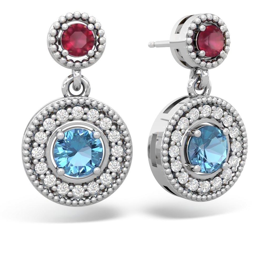 Ruby Halo Dangle 14K White Gold earrings E5319