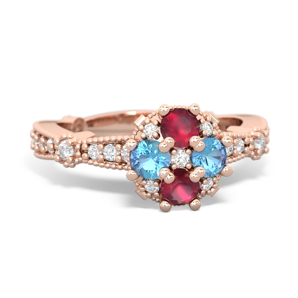 Ruby Sparkling Tiara Cluster 14K Rose Gold ring R26293RD