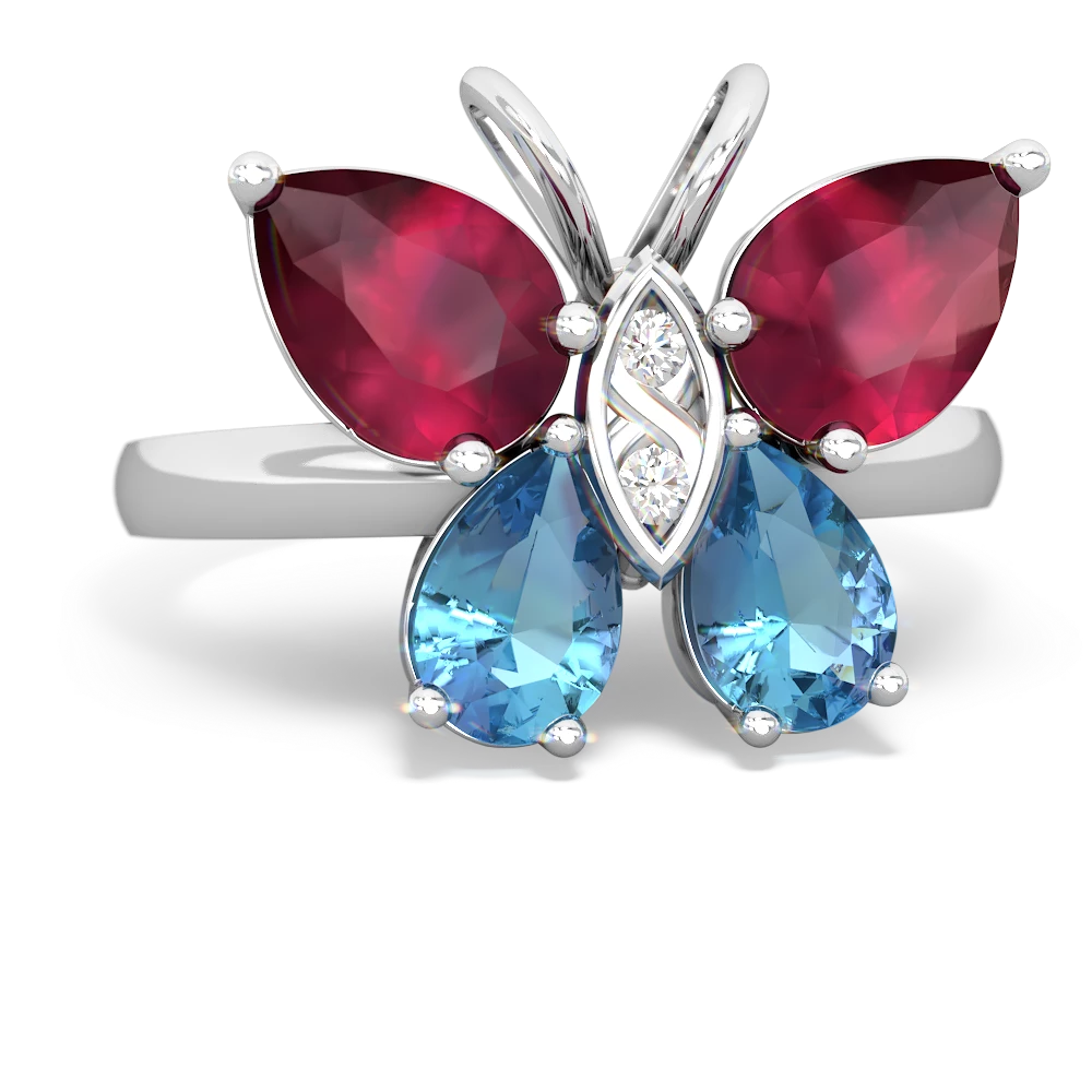 Ruby Butterfly 14K White Gold ring R2215