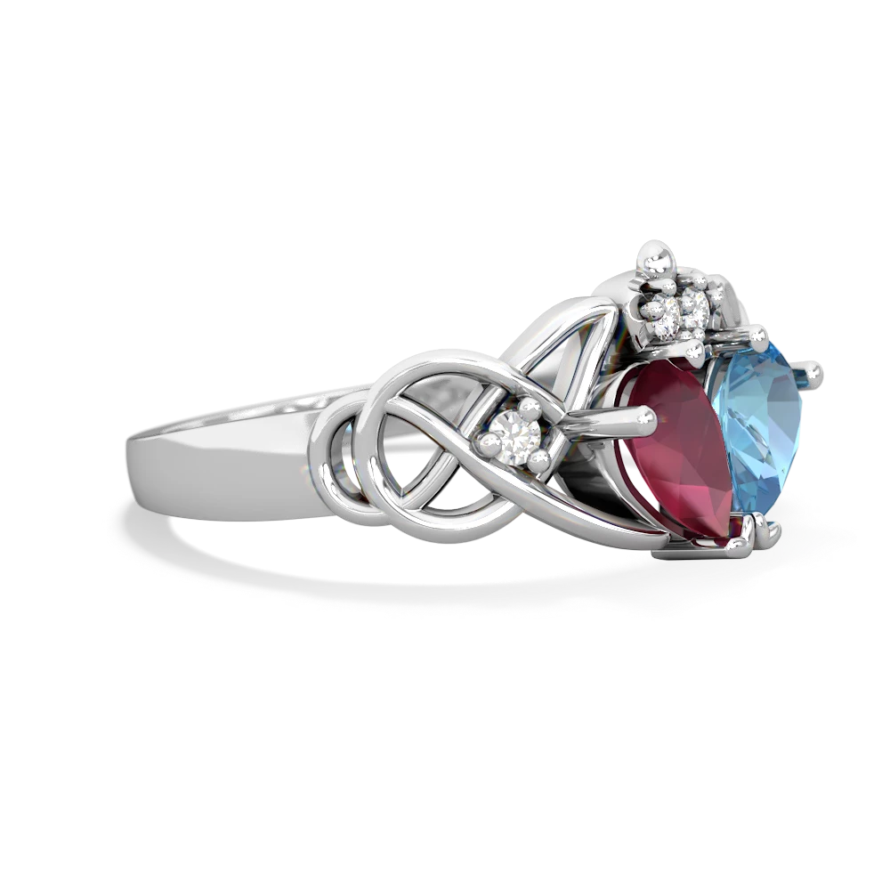 Ruby 'One Heart' Celtic Knot Claddagh 14K White Gold ring R5322