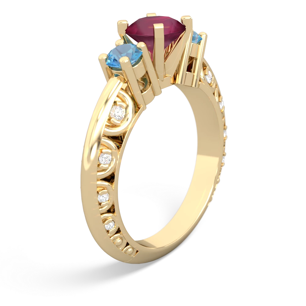 Ruby Art Deco Eternal Embrace Engagement 14K Yellow Gold ring C2003