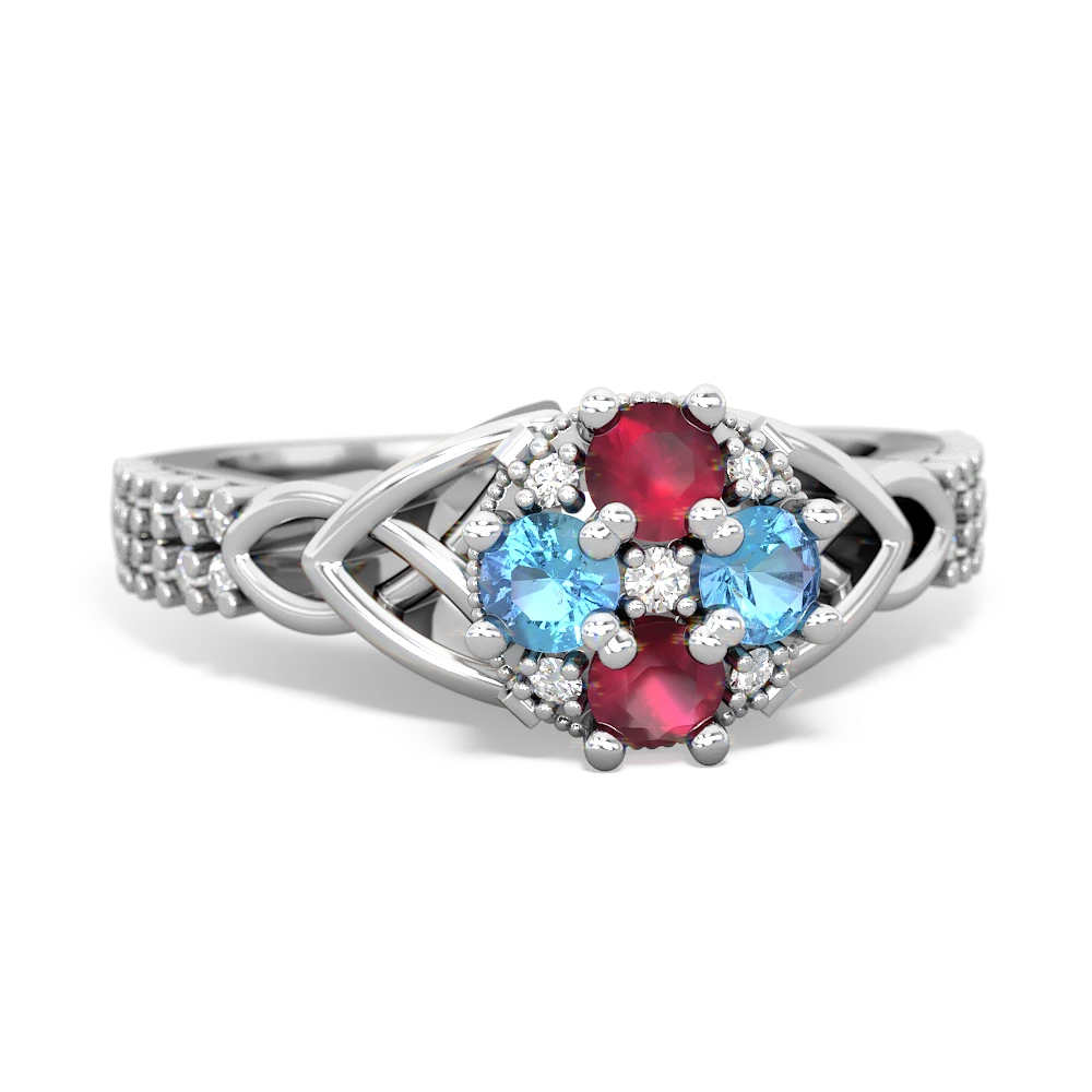 Ruby Celtic Knot Cluster Engagement 14K White Gold ring R26443RD