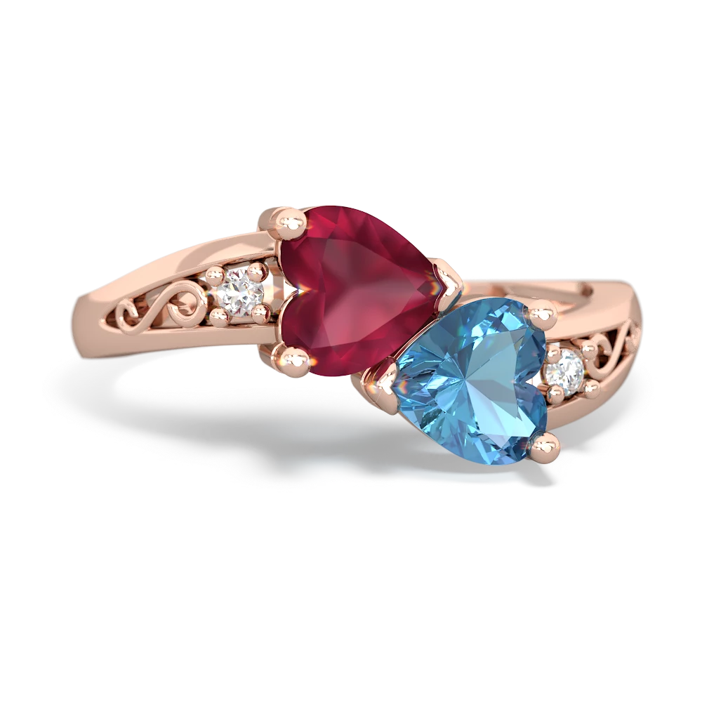 Ruby Snuggling Hearts 14K Rose Gold ring R2178