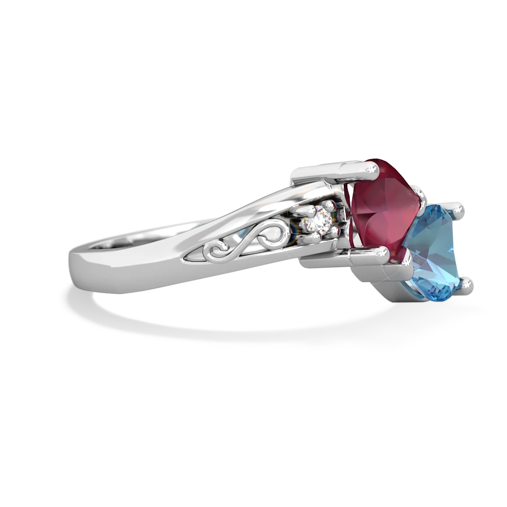 Ruby Snuggling Hearts 14K White Gold ring R2178