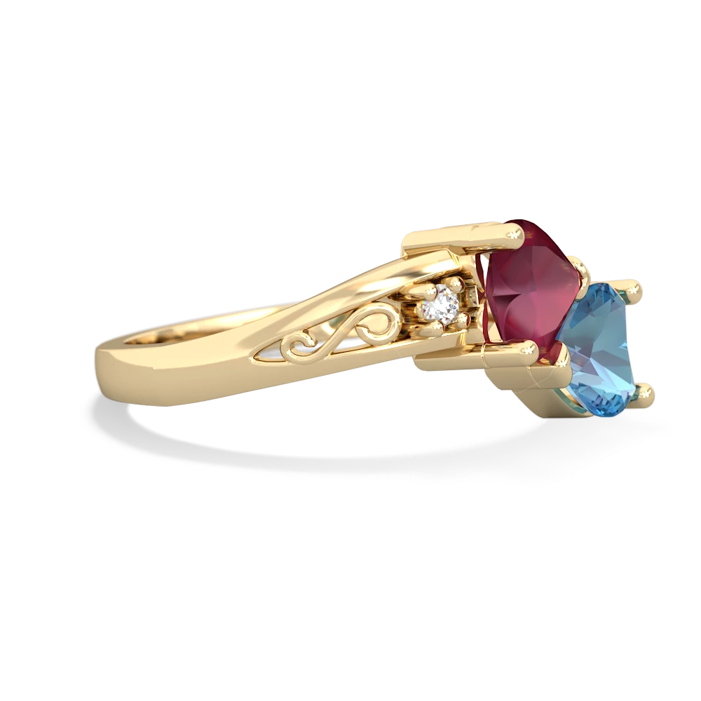 Ruby Snuggling Hearts 14K Yellow Gold ring R2178