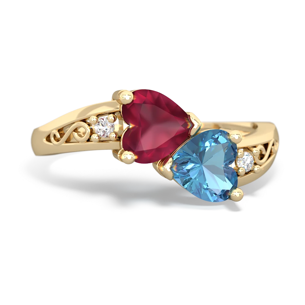 Ruby Snuggling Hearts 14K Yellow Gold ring R2178