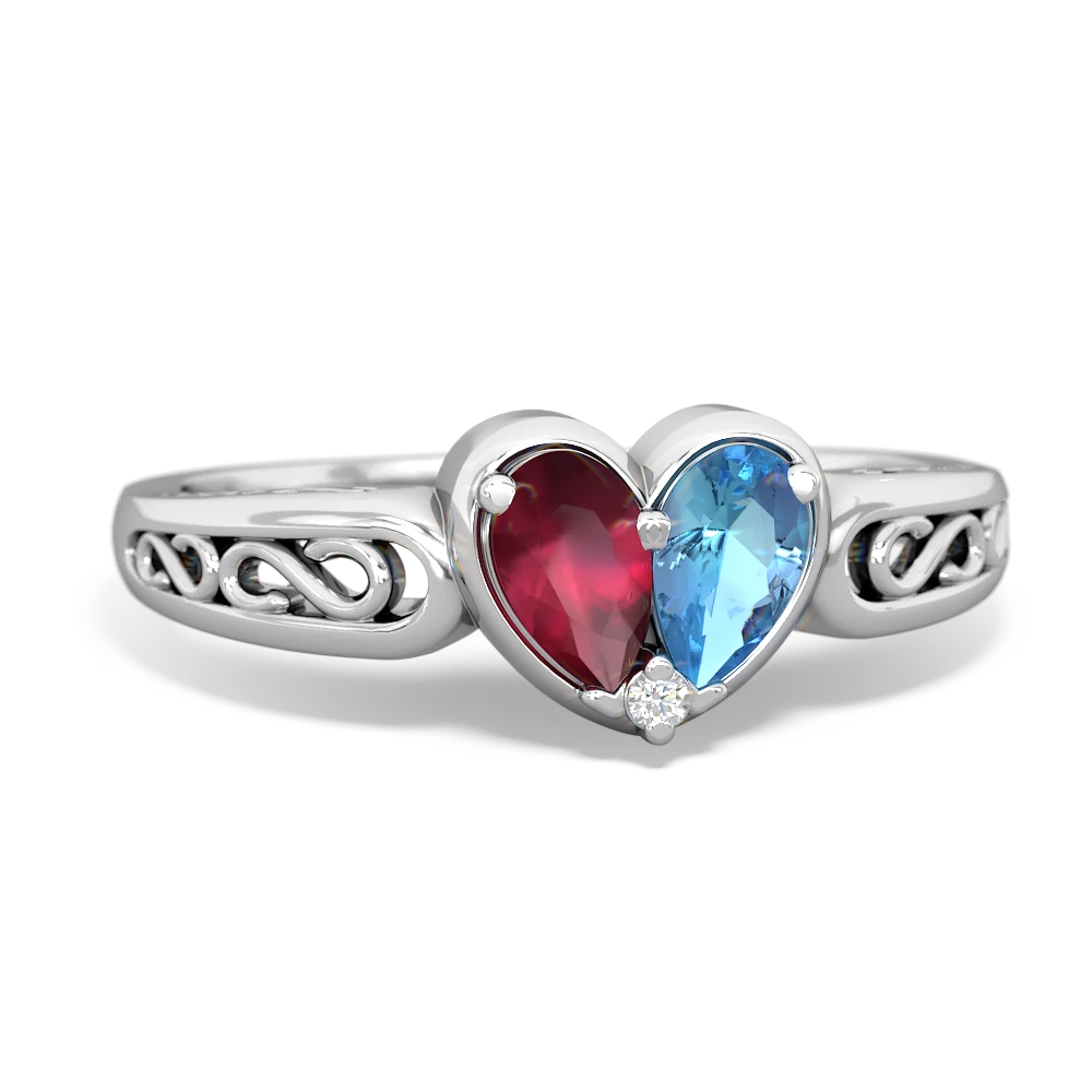 Ruby Filligree 'One Heart' 14K White Gold ring R5070