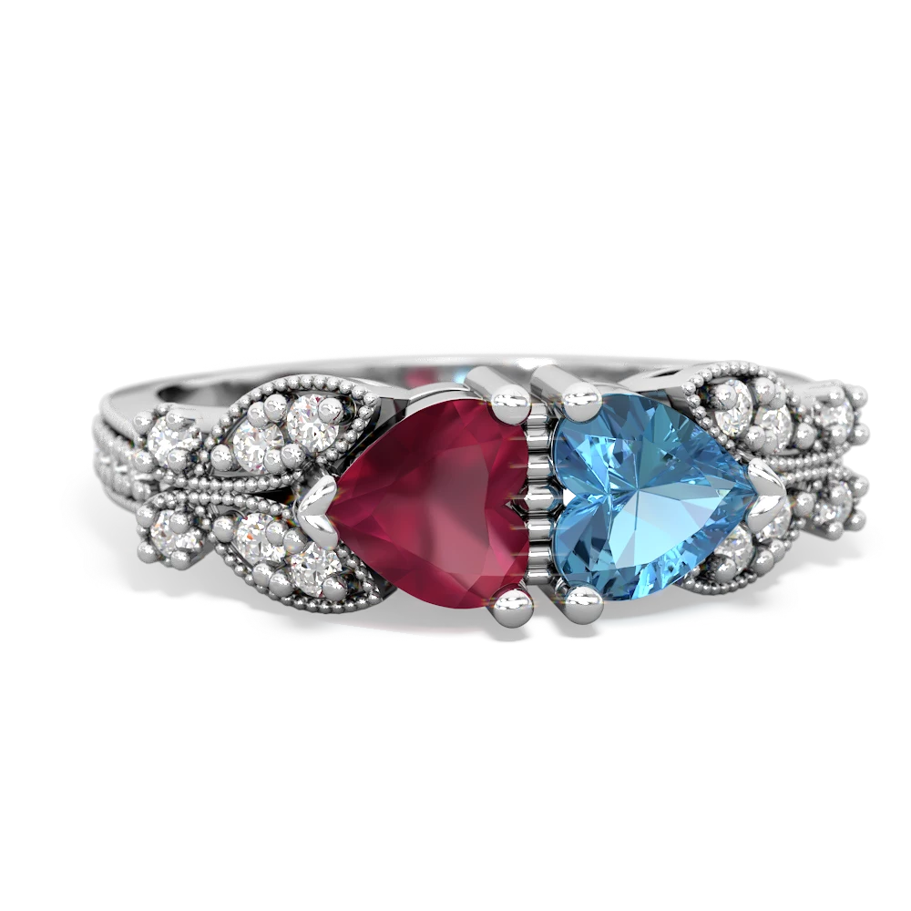 Ruby Diamond Butterflies 14K White Gold ring R5601