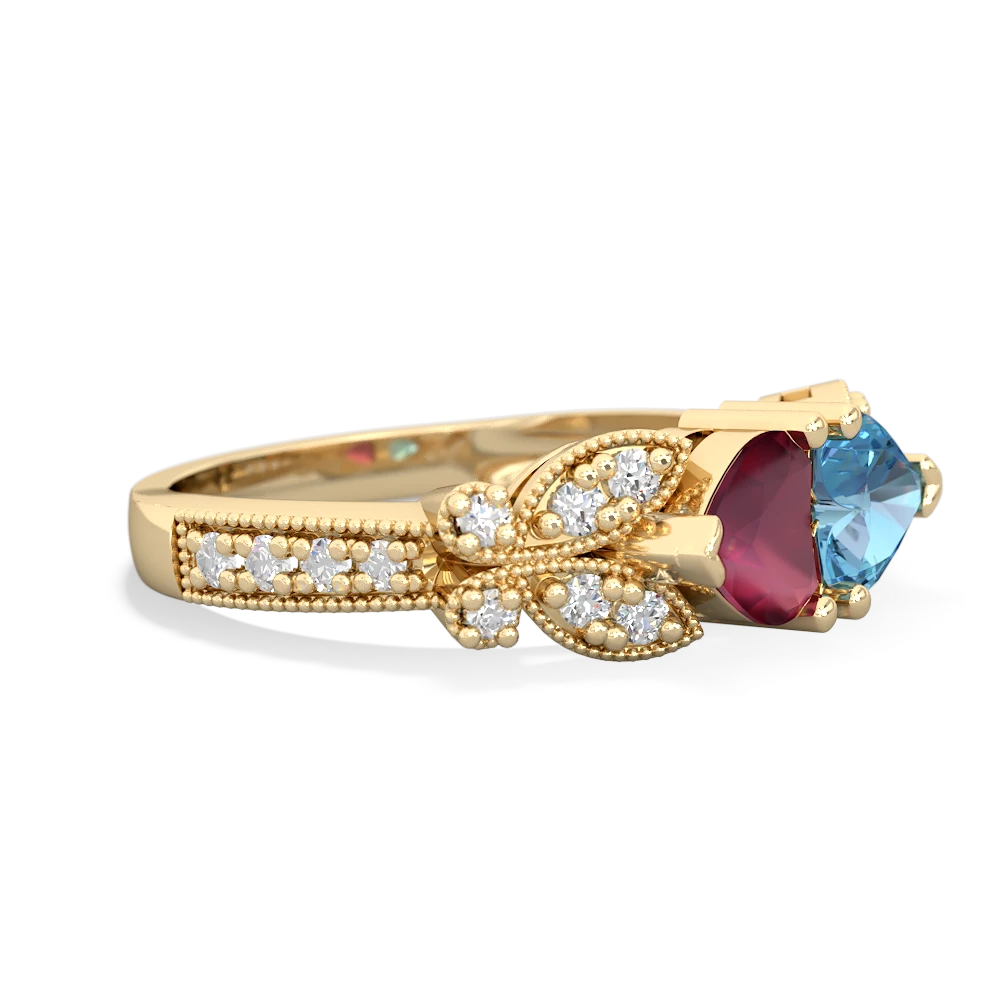 Ruby Diamond Butterflies 14K Yellow Gold ring R5601