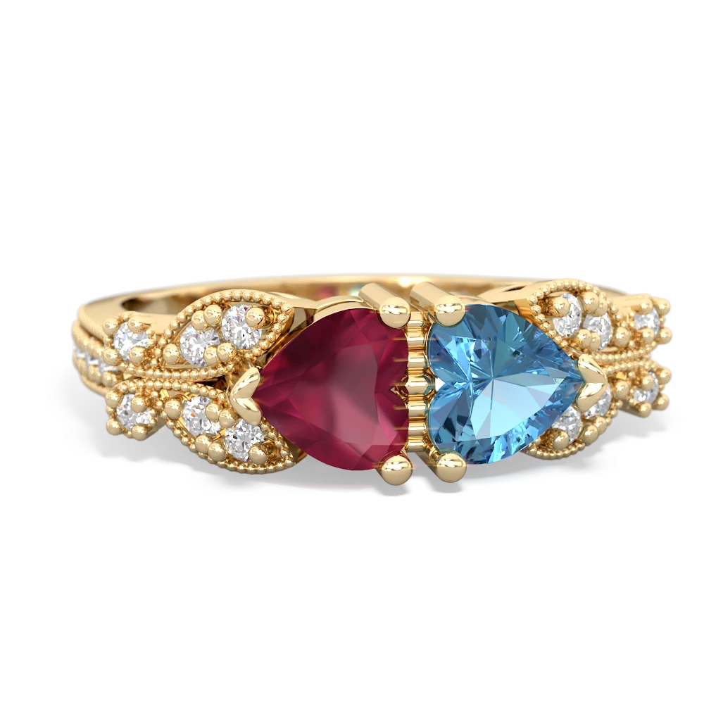 Ruby Diamond Butterflies 14K Yellow Gold ring R5601