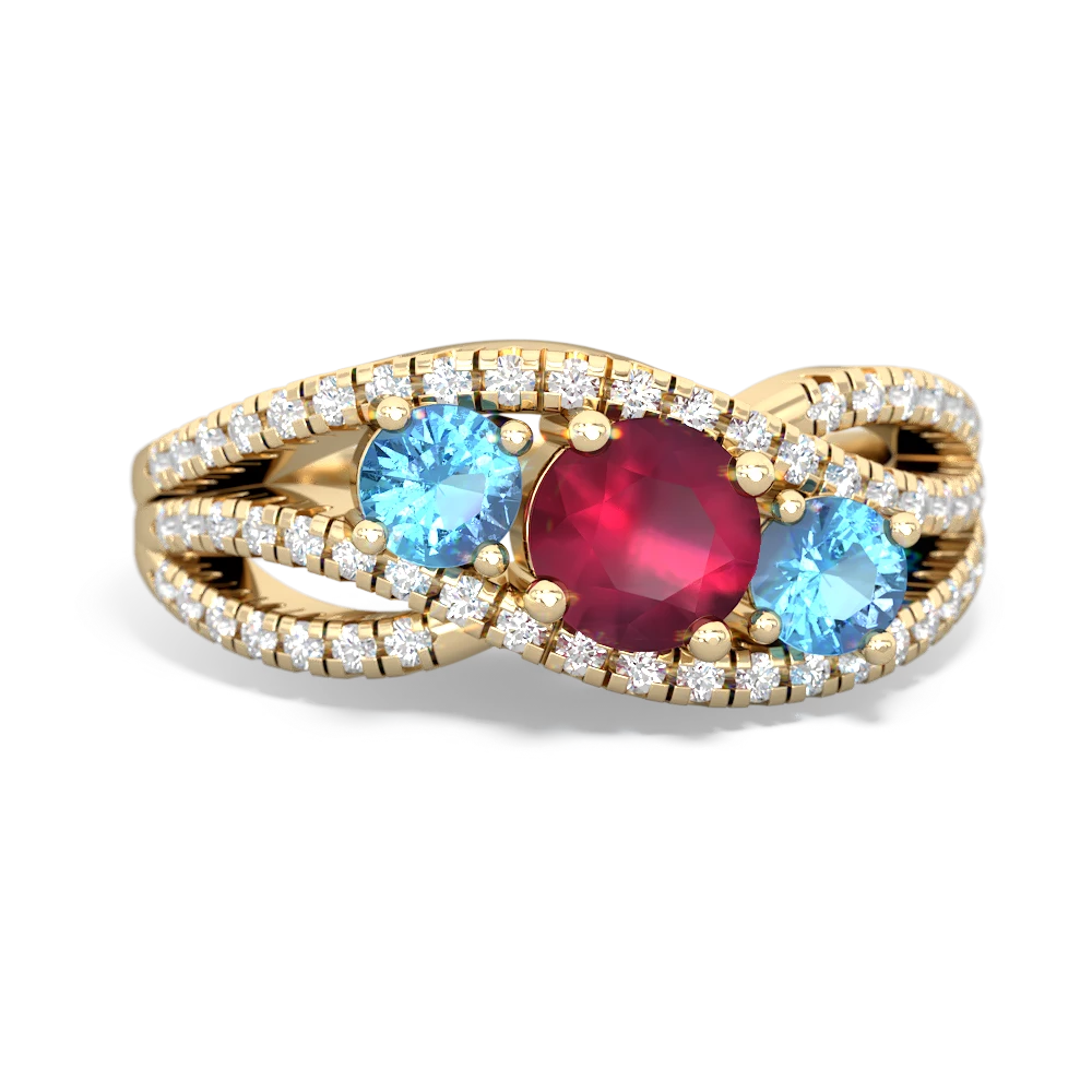 Ruby Three Stone Aurora 14K Yellow Gold ring R3080