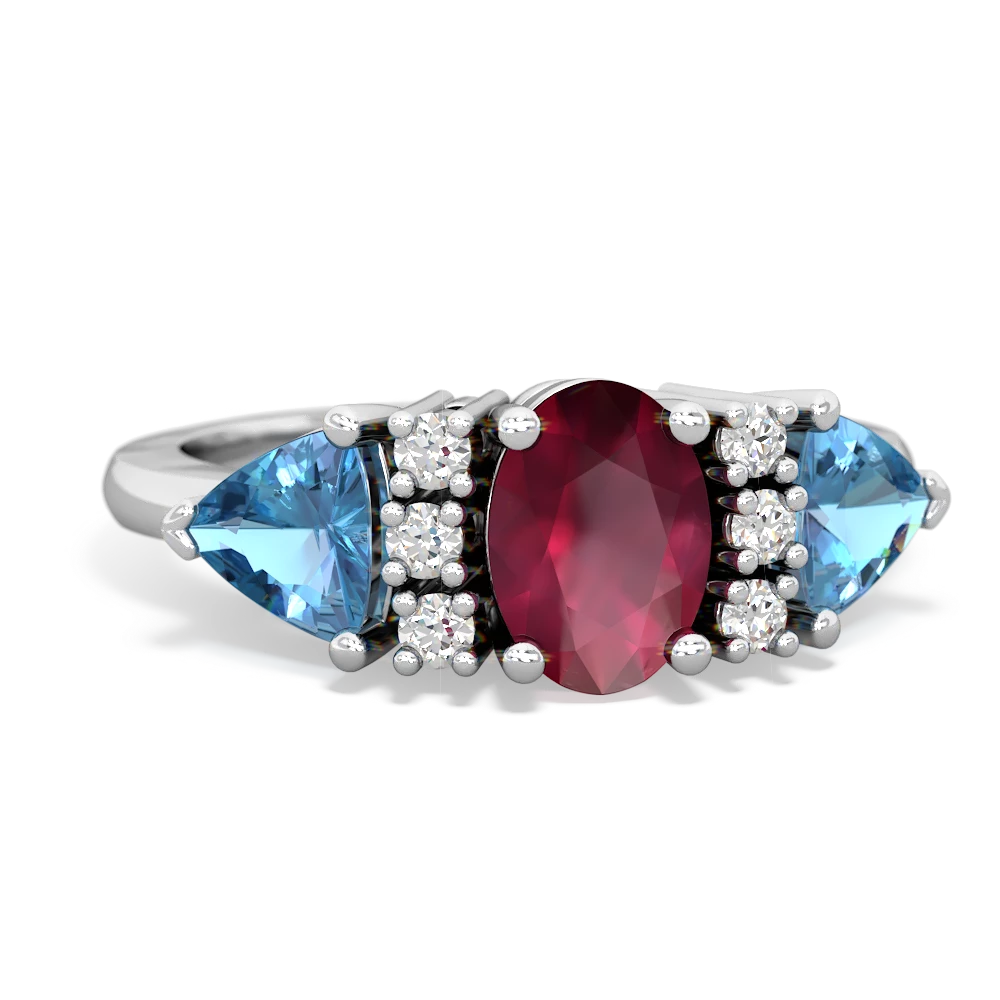 Ruby Antique Style Three Stone 14K White Gold ring R2186