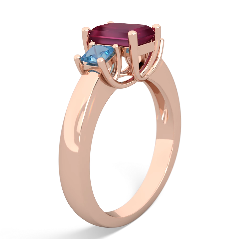 Ruby Three Stone Emerald-Cut Trellis 14K Rose Gold ring R4021