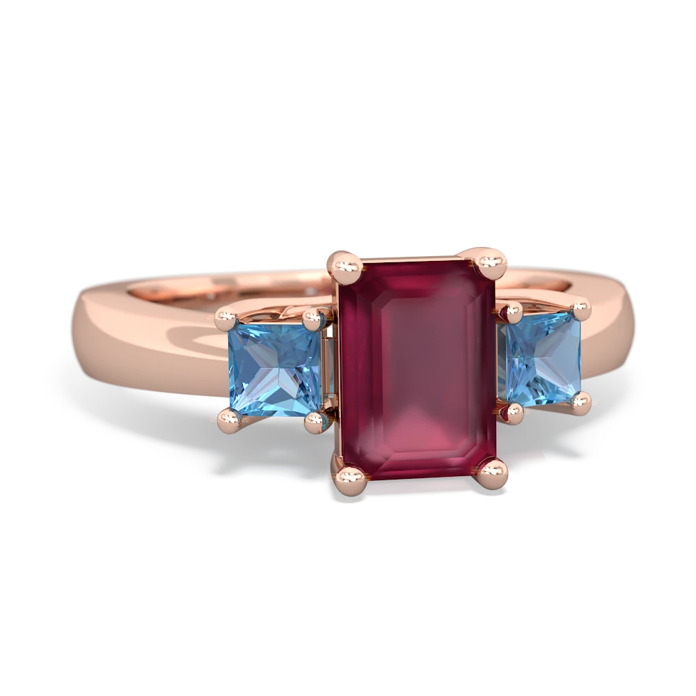 Ruby Three Stone Emerald-Cut Trellis 14K Rose Gold ring R4021