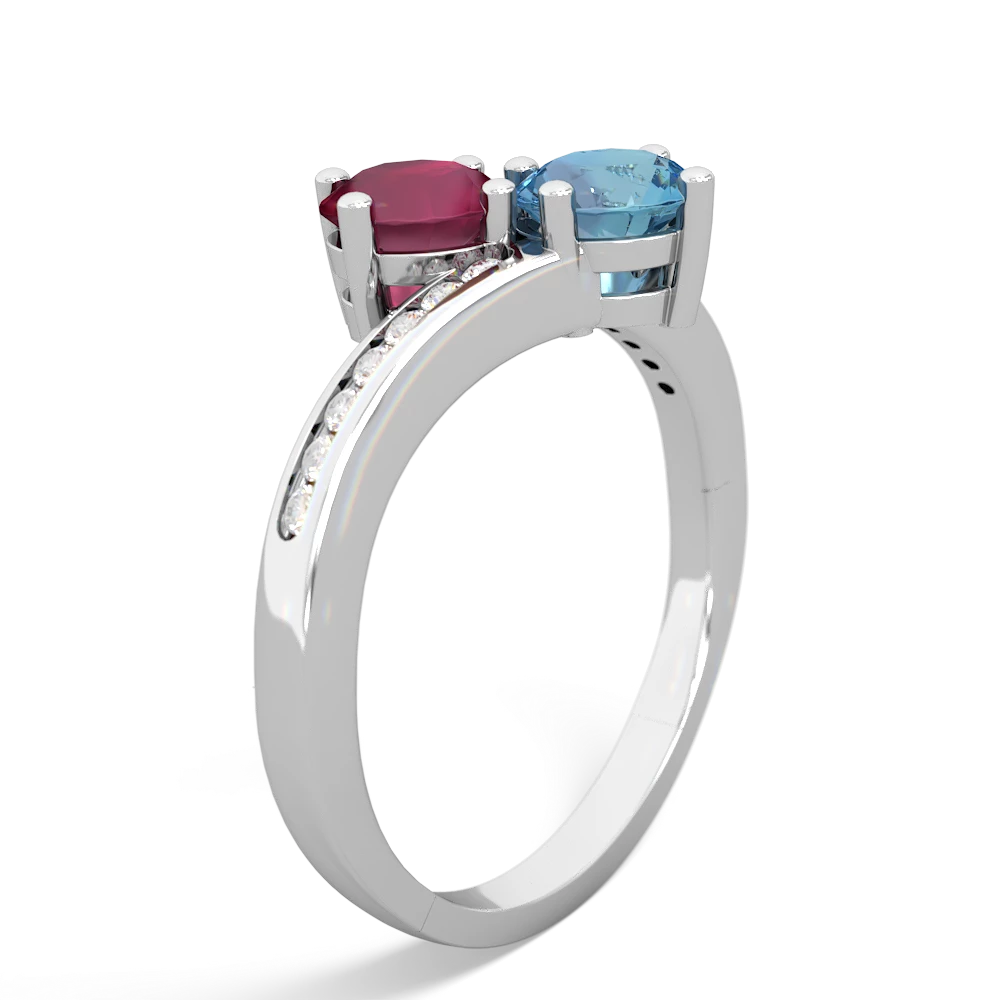 Ruby Channel Set Two Stone 14K White Gold ring R5303