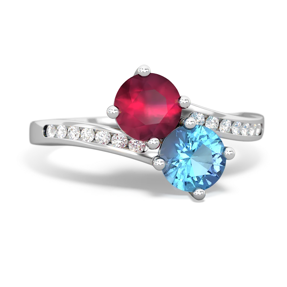 Ruby Channel Set Two Stone 14K White Gold ring R5303