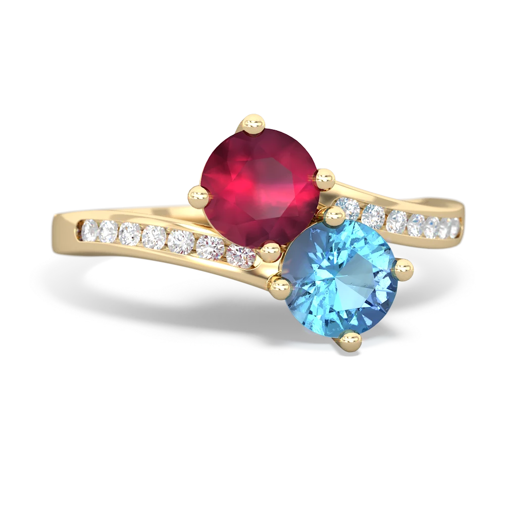 Ruby Channel Set Two Stone 14K Yellow Gold ring R5303