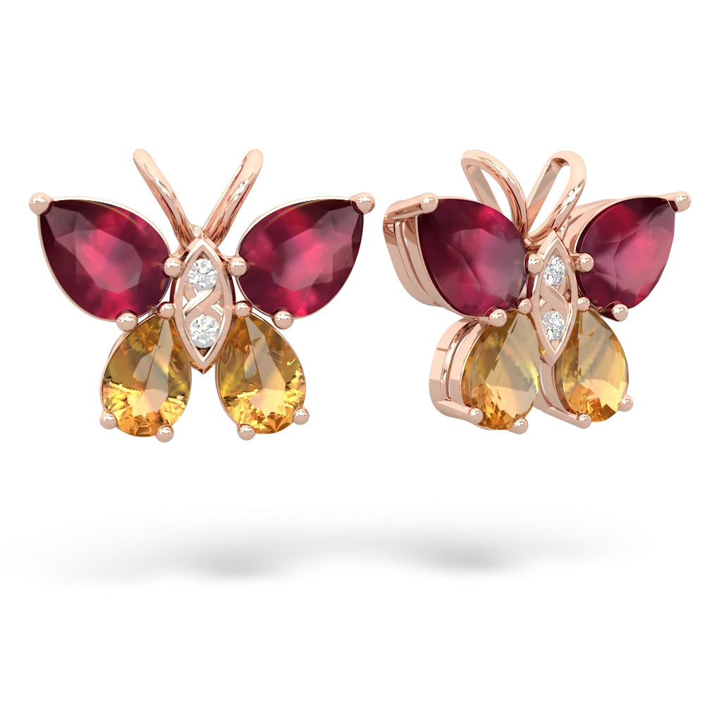 Ruby Butterfly 14K Rose Gold earrings E2215