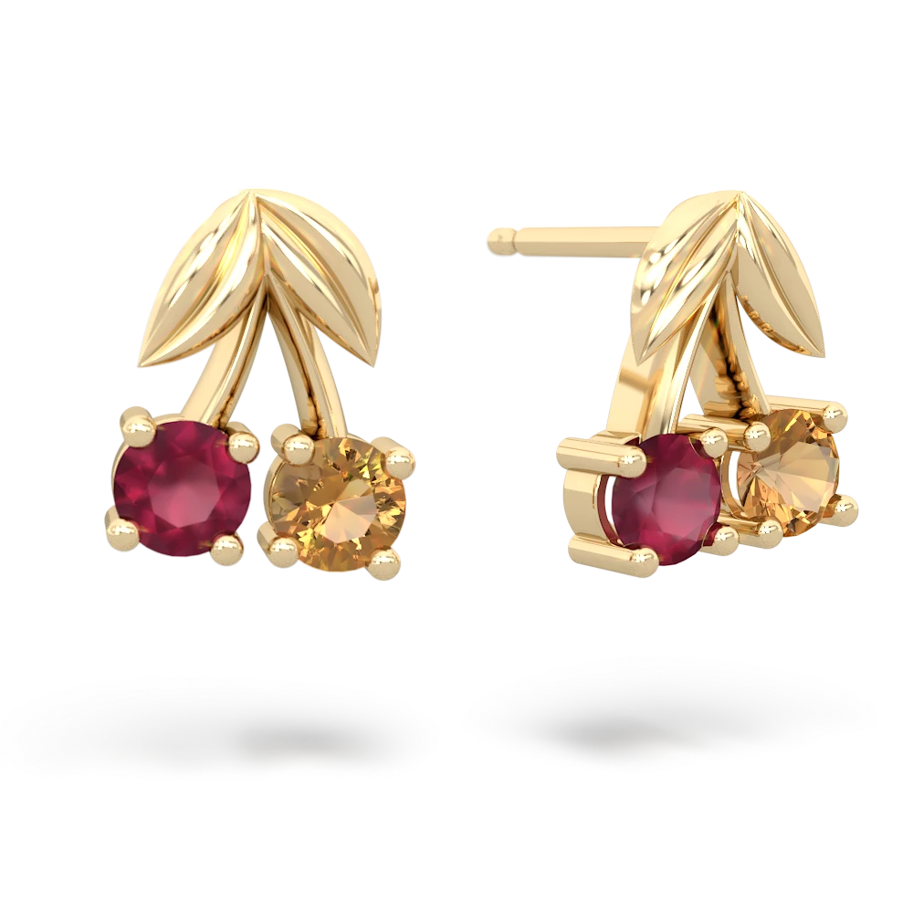 Ruby Sweet Cherries 14K Yellow Gold earrings E7001