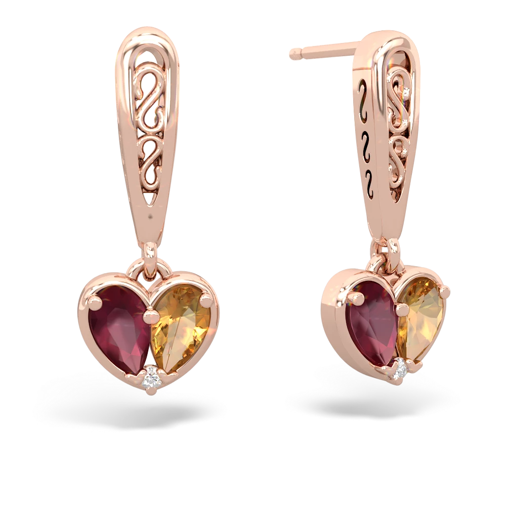 Ruby Filligree Heart 14K Rose Gold earrings E5070