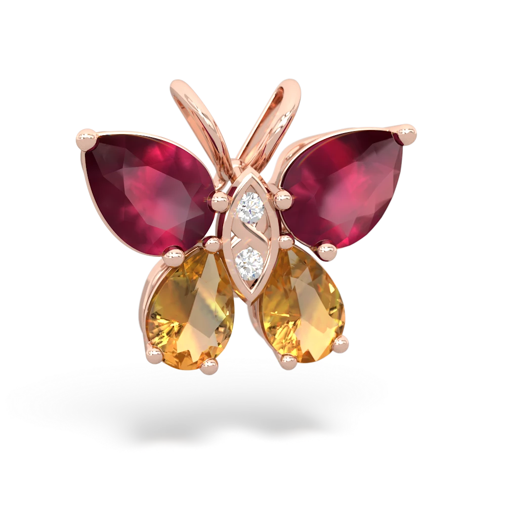 Ruby Butterfly 14K Rose Gold pendant P2215