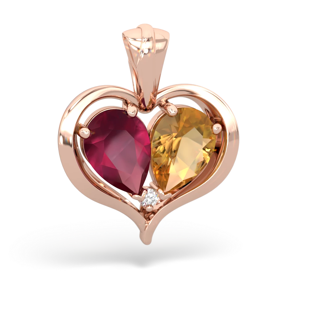 Ruby Two Become One 14K Rose Gold pendant P5330