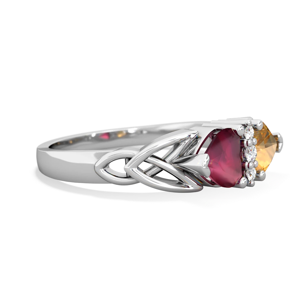 Ruby Celtic Knot Double Heart 14K White Gold ring R5040